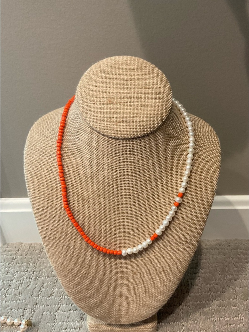 Orange and Pearl Bead Necklace